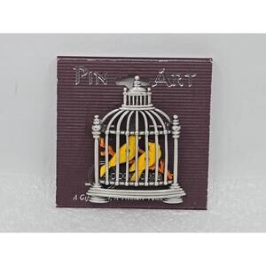 SPOONTIQUES PIN ART BIRD CAGE PEWTER BROOCH PIN